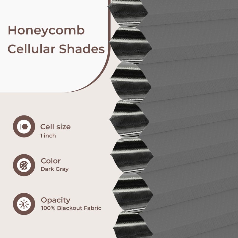 Allesin Cellular Shades Cordless Blackout Honeycomb Blinds for Indoor Windows, Thermal Insulated Window Shades Noise Reduction, Easy to Install, Perfect for Bedroom/Living Room, Grey 28" W x 64" H - Image 3